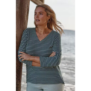 J. Jill Wearever Mitered-Stripe V-Neck Top Navy Blue Aqua Tint Plus Size 3X NEW